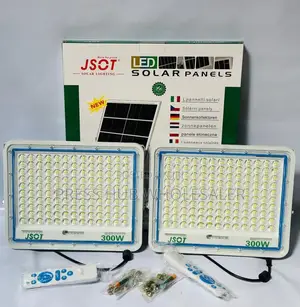 Jsot 300w Solar Floodlight Kit Features Two Lamps, Solar Panels