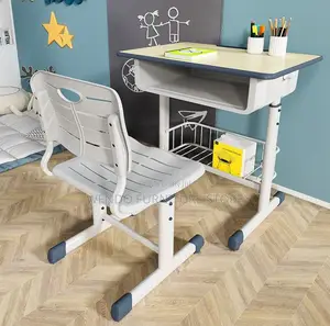 Home Desk; Adjustable Schools Brown Kids Desk Chairs Set