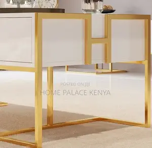 Coffee Table: Center Table With Glass Top and White Gold Finish
