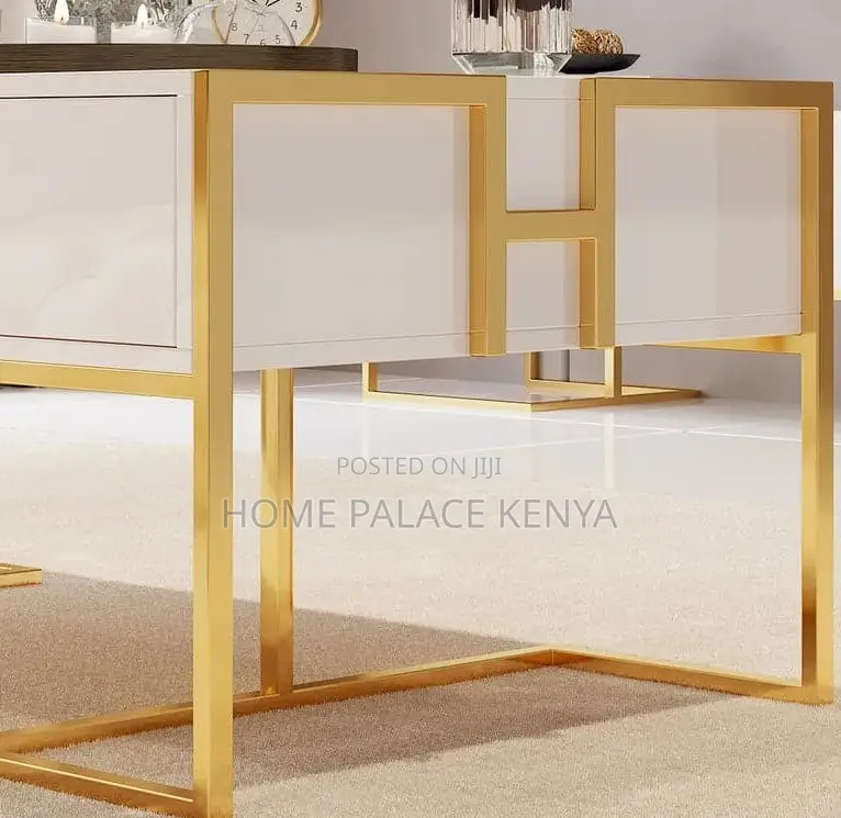 Coffee Table: Center Table With Glass Top and White Gold Finish