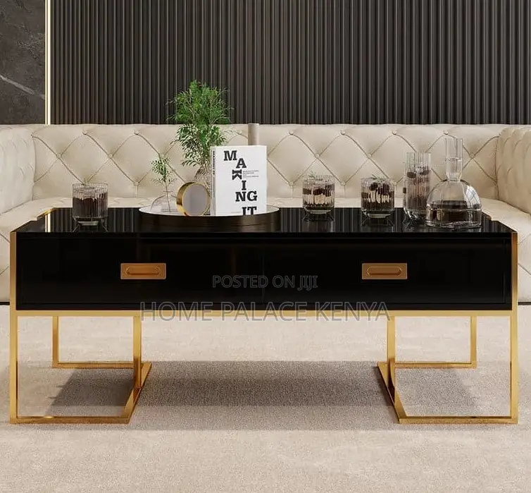 Coffee Table: Center Table With Glass Top and White Gold Finish