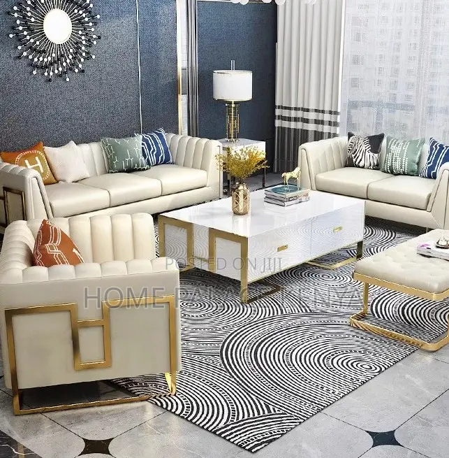 Coffee Table: Center Table With Glass Top and White Gold Finish