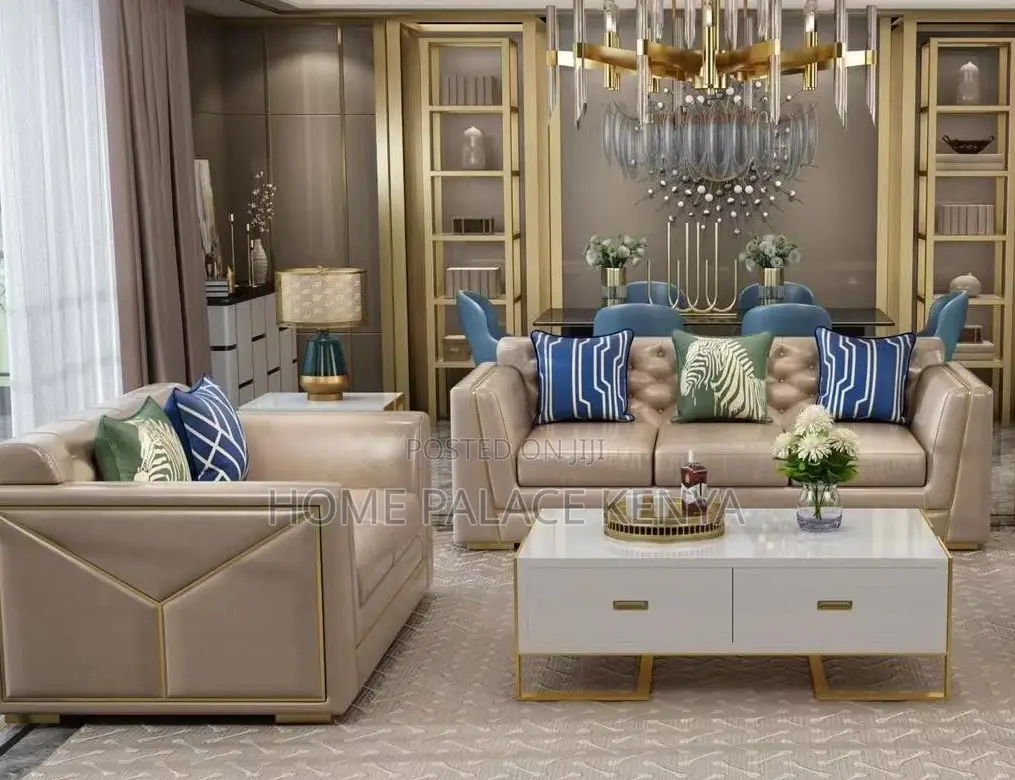 Coffee Table: Center Table With Glass Top and White Gold Finish