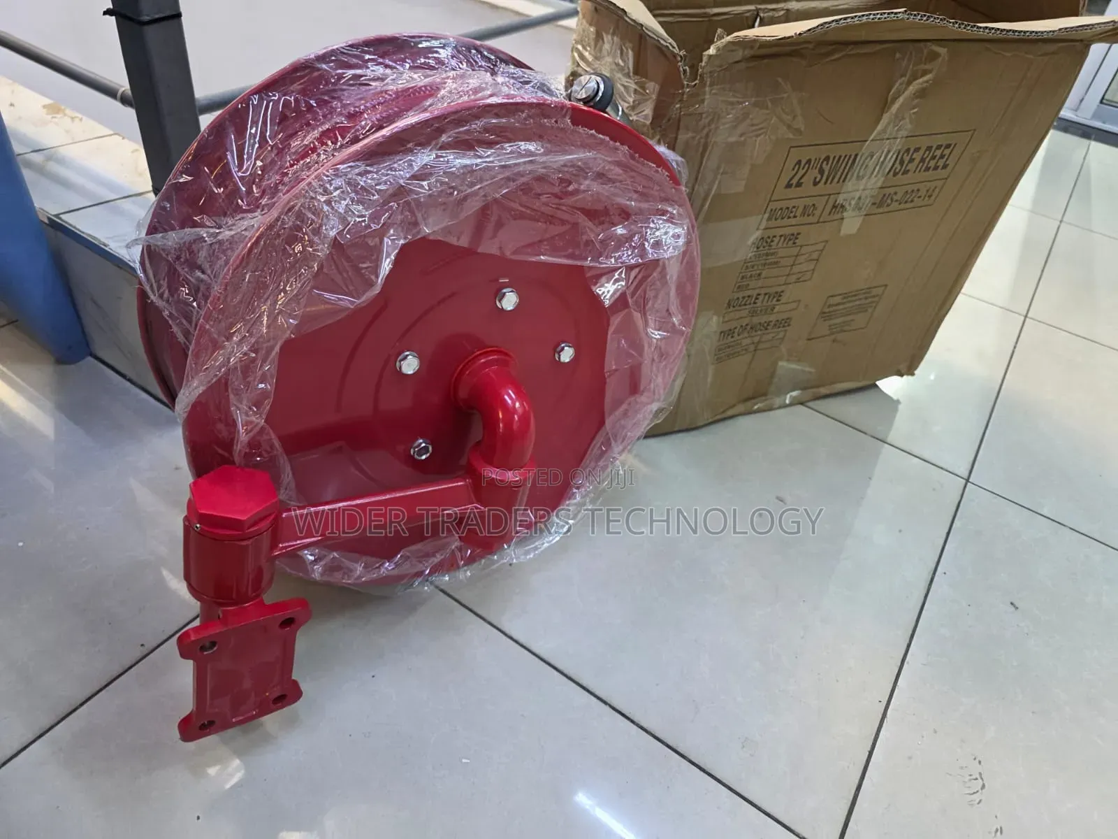 Red 22-Inch Swinging Fire Hose Reel 30 Meters