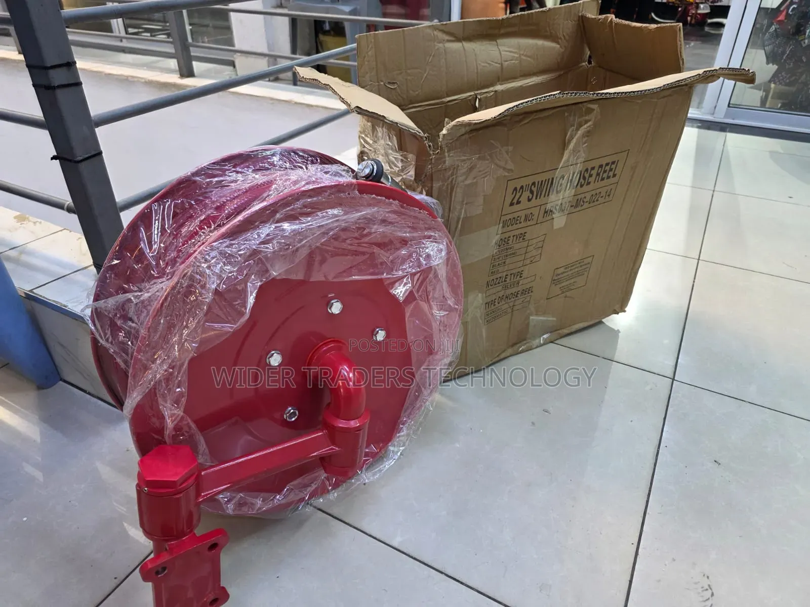 Red 22-Inch Swinging Fire Hose Reel 30 Meters