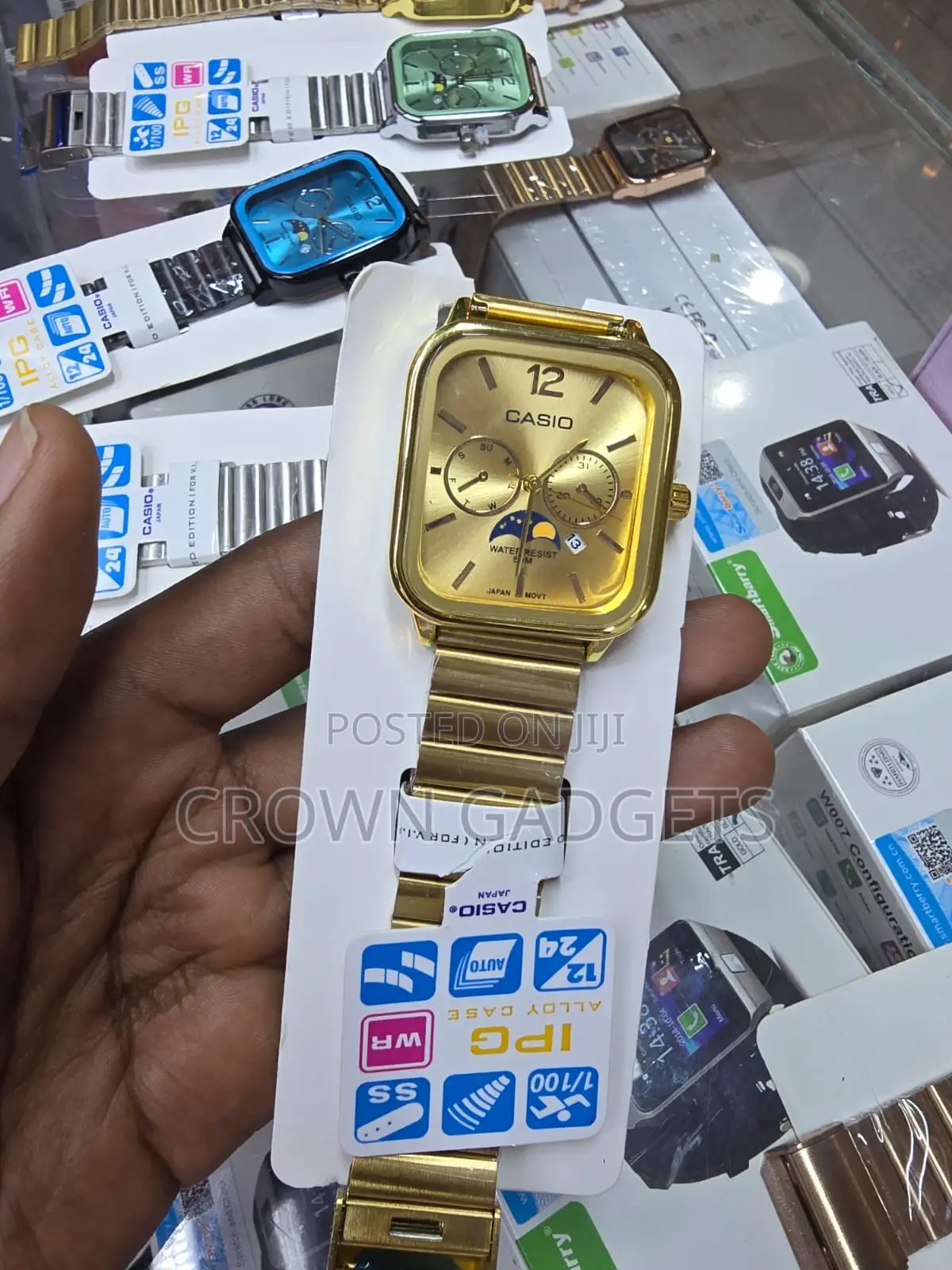 Casio Square Moon Phase Watch Stainless Steel Bracelet