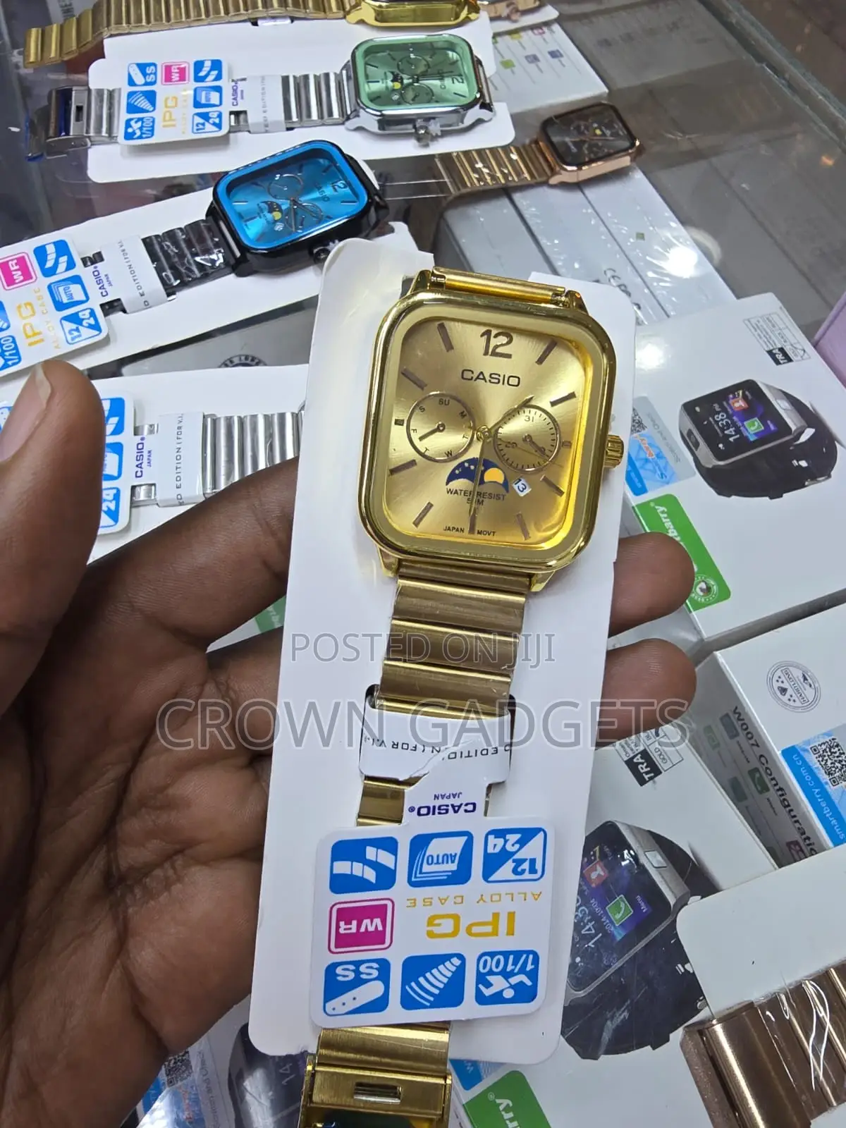 Casio Square Moon Phase Watch Stainless Steel Bracelet