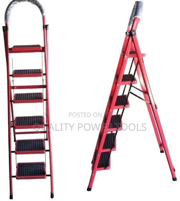 Red 6-Step Foldable Ladder - main view