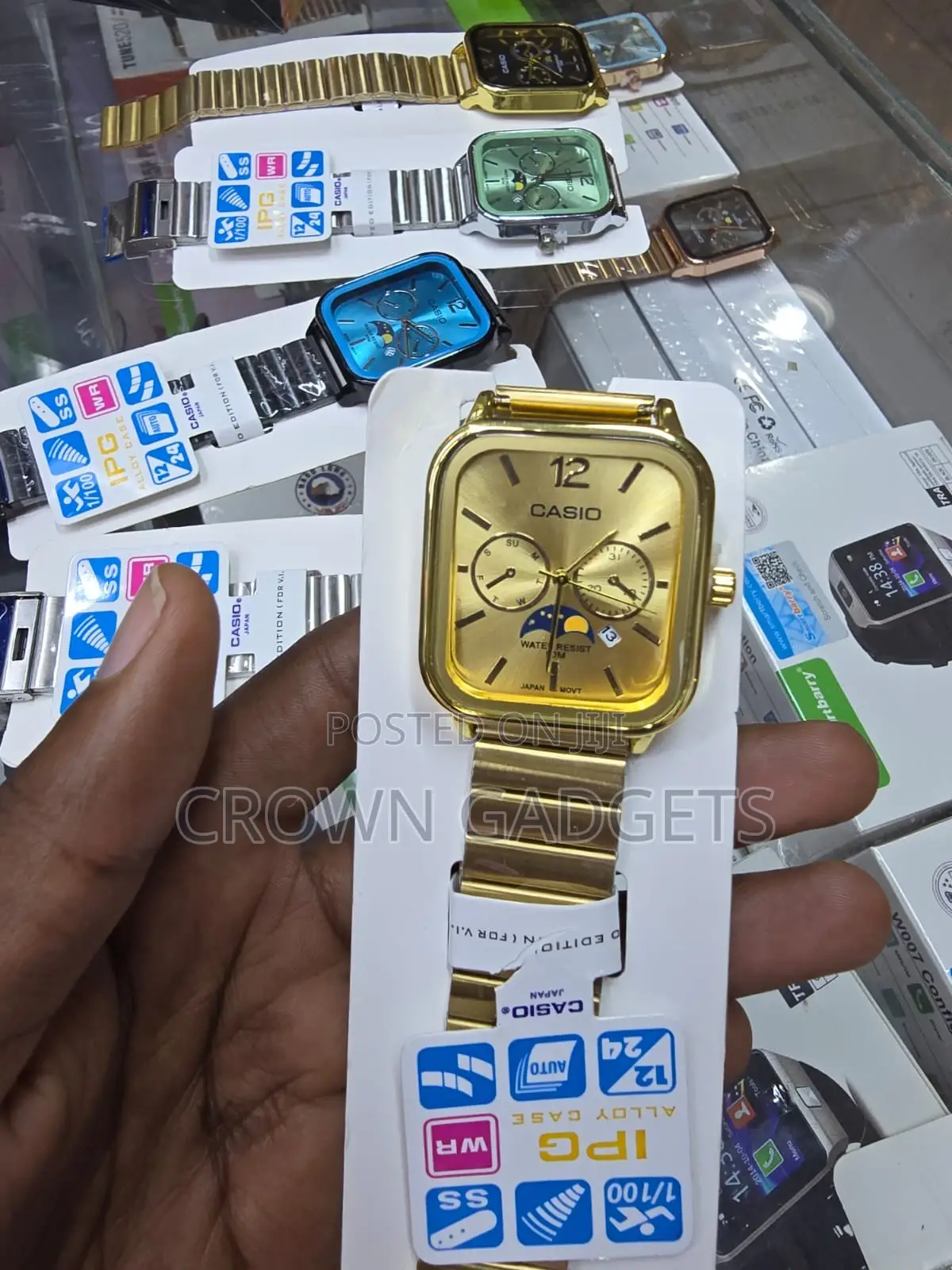 Casio Moon Phase Watch Red Dial Silver Bracelet Watch