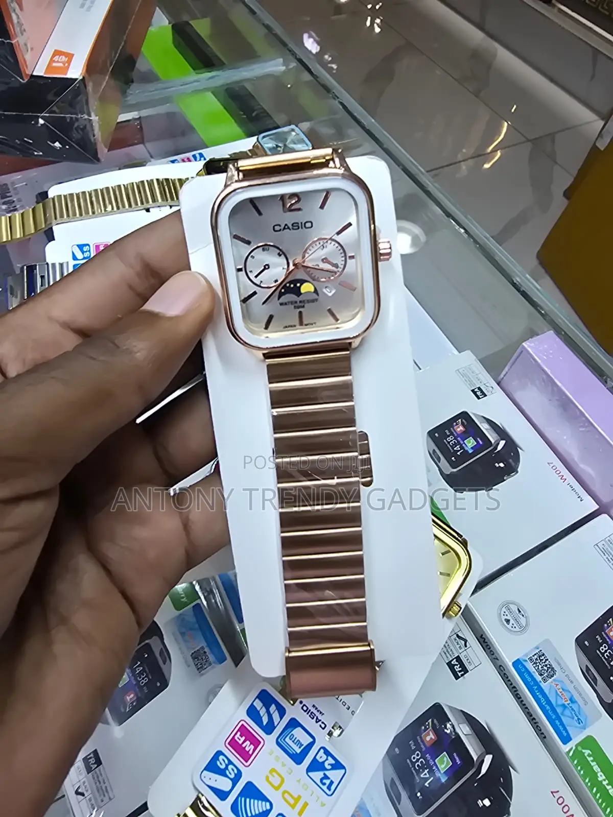 Casio Square Analog Watch Moon Phase Date Display Watch