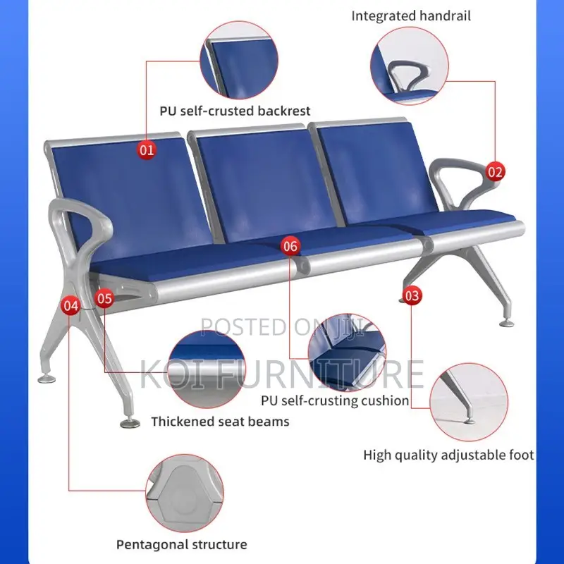 Office Bench : Kinbor 3-Seat Blue Waiting Room Chairs