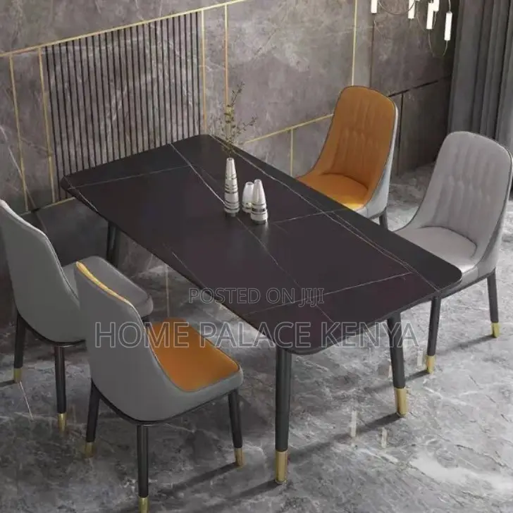 Dining Set: Bamboo Dining Table With Rock Slab Top and Chairs
