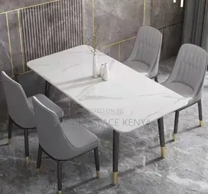 Dining Set: Bamboo Dining Table With Rock Slab Top and Chairs