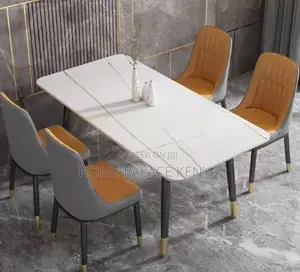 Dining Set: Bamboo Dining Table With Rock Slab Top and Chairs