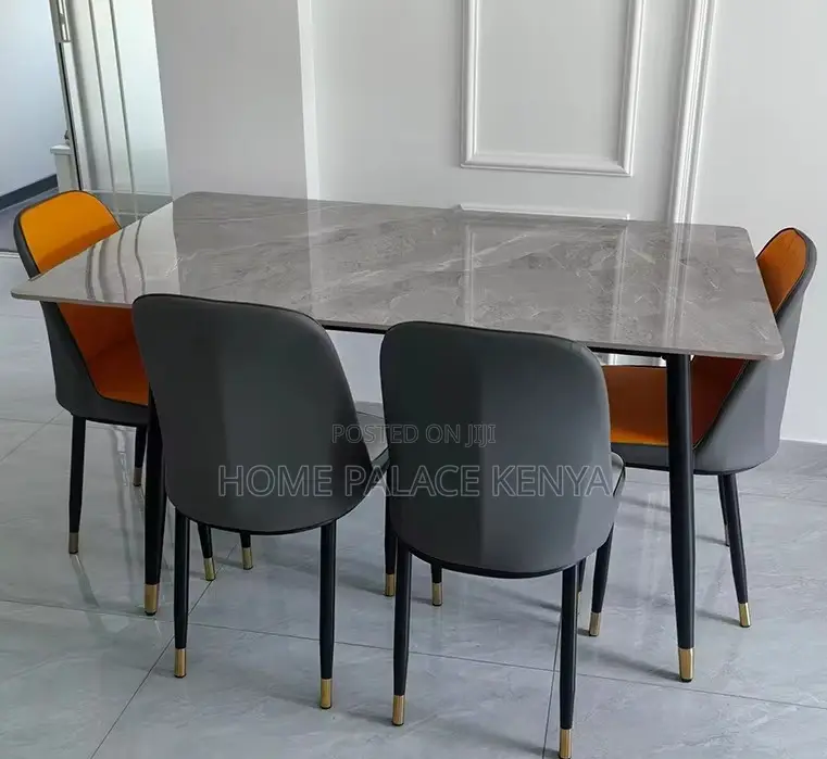 Dining Set: Bamboo Dining Table With Rock Slab Top and Chairs