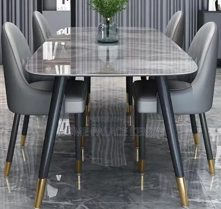Dining Set: Bamboo Dining Table With Rock Slab Top and Chairs