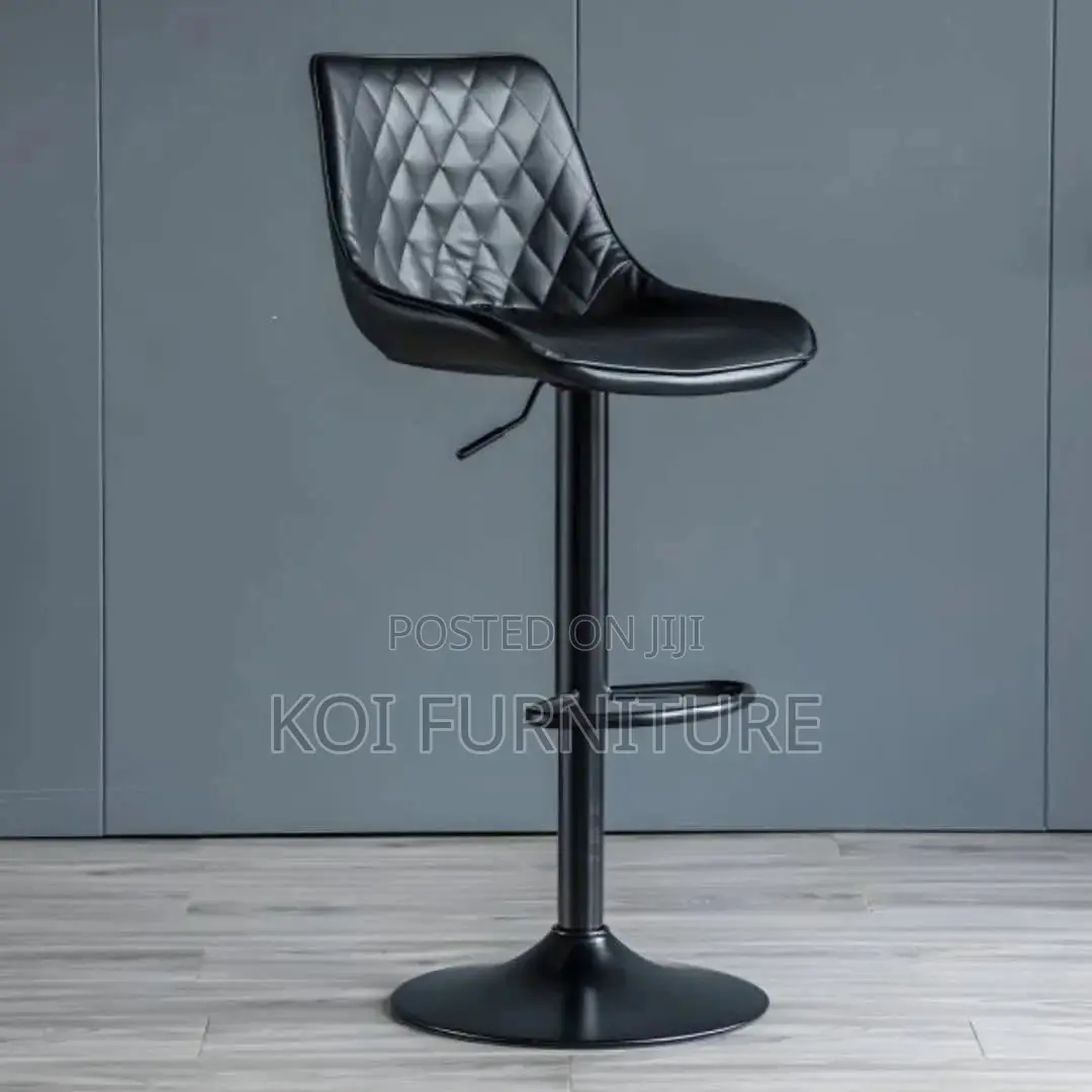 Barstool:Modern Black Bar Stool-Diamond-Stitched Pu Leather Upholstery