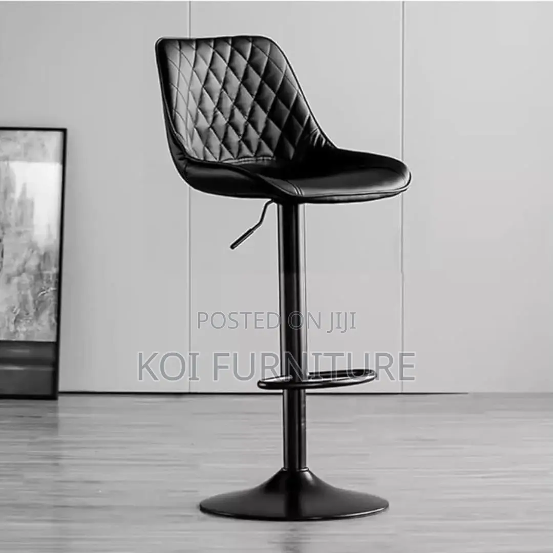 Barstool:Modern Black Bar Stool-Diamond-Stitched Pu Leather Upholstery