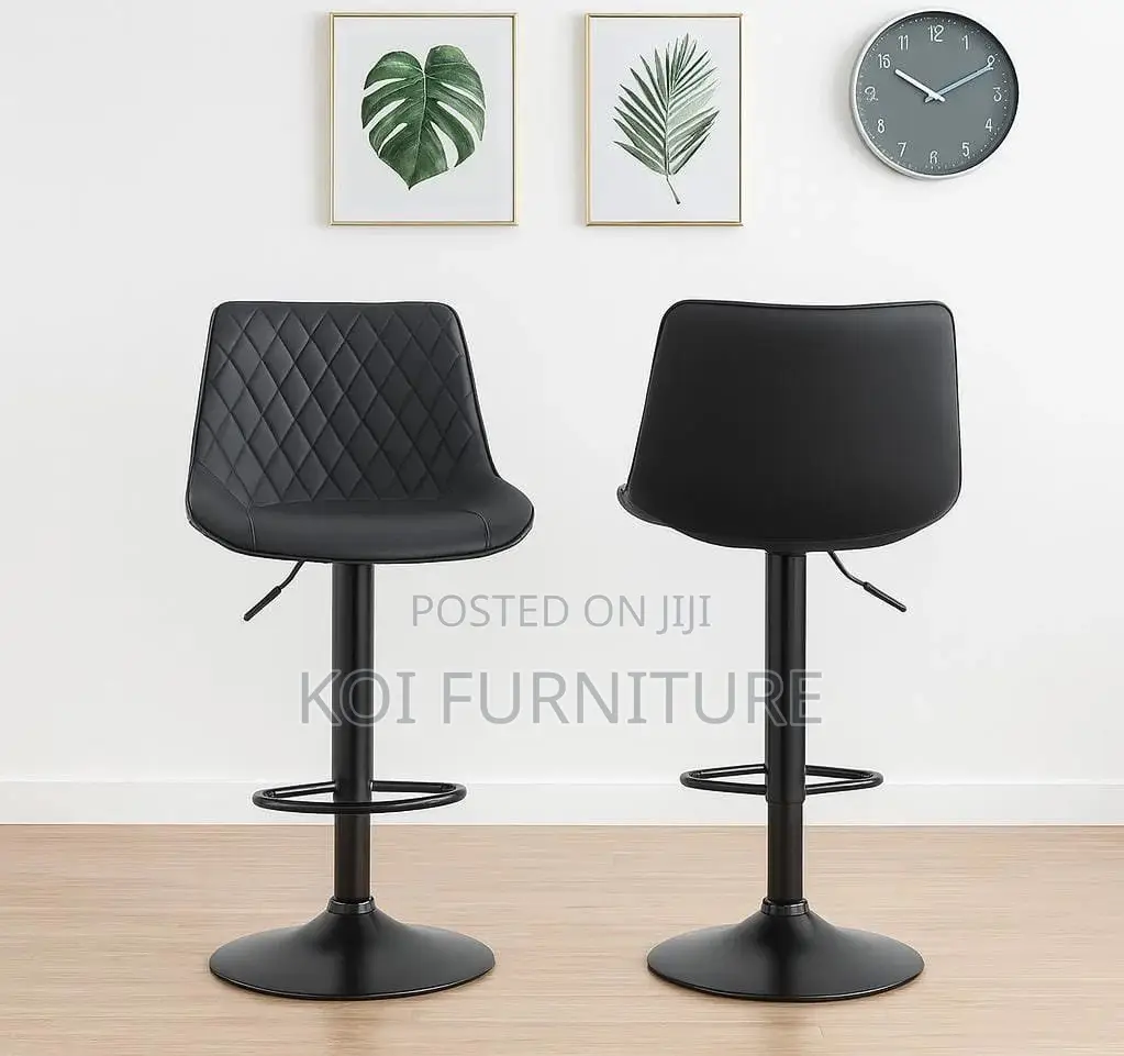 Barstool:Modern Black Bar Stool-Diamond-Stitched Pu Leather Upholstery