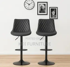 Barstool:Modern Black Bar Stool-Diamond-Stitched Pu Leather Upholstery