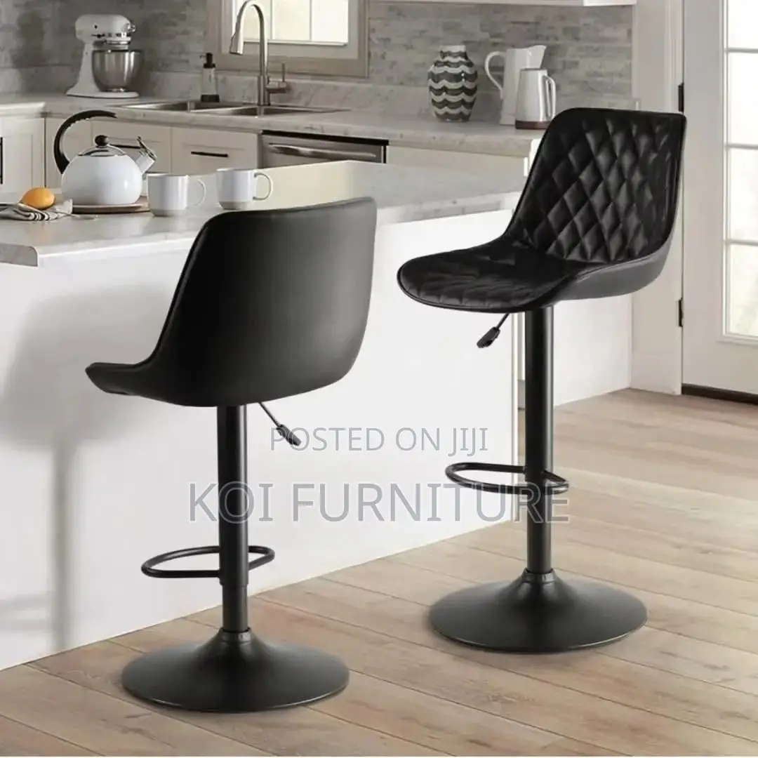 Barstool:Modern Black Bar Stool-Diamond-Stitched Pu Leather Upholstery
