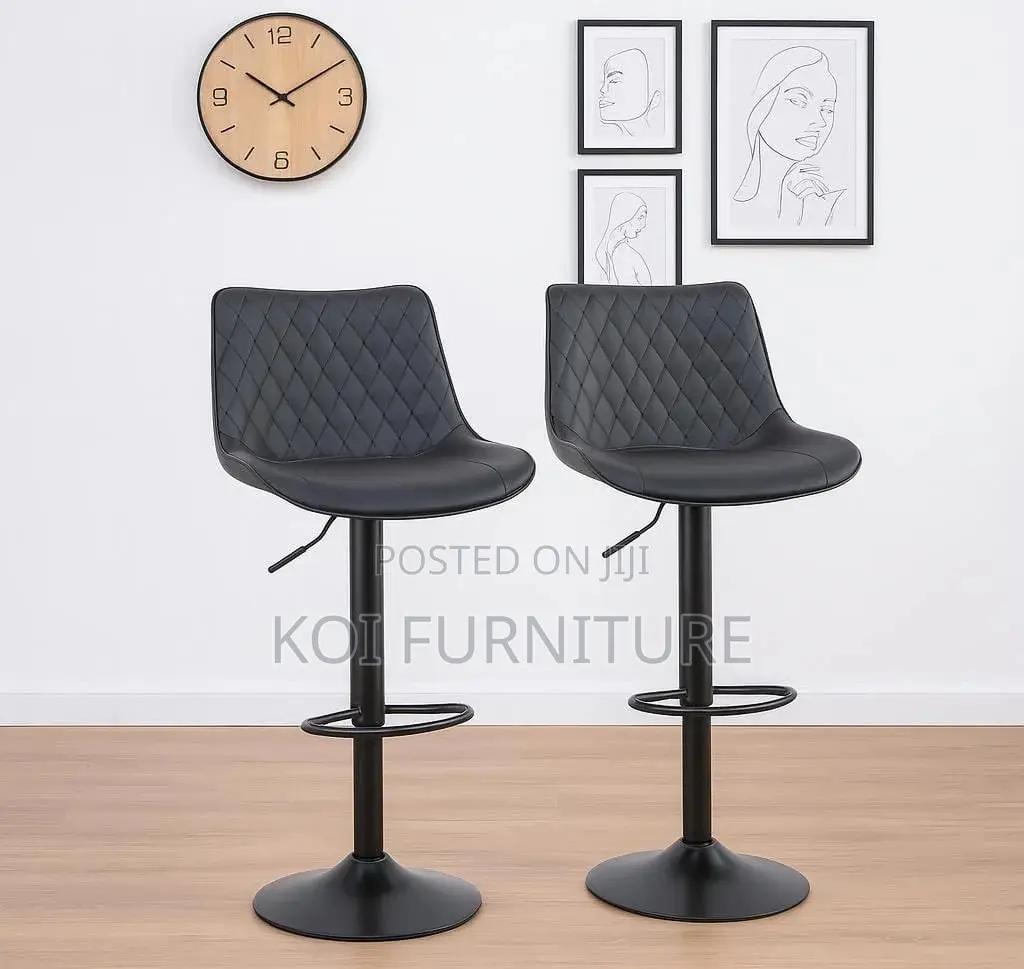 Barstool:Modern Black Bar Stool-Diamond-Stitched Pu Leather Upholstery