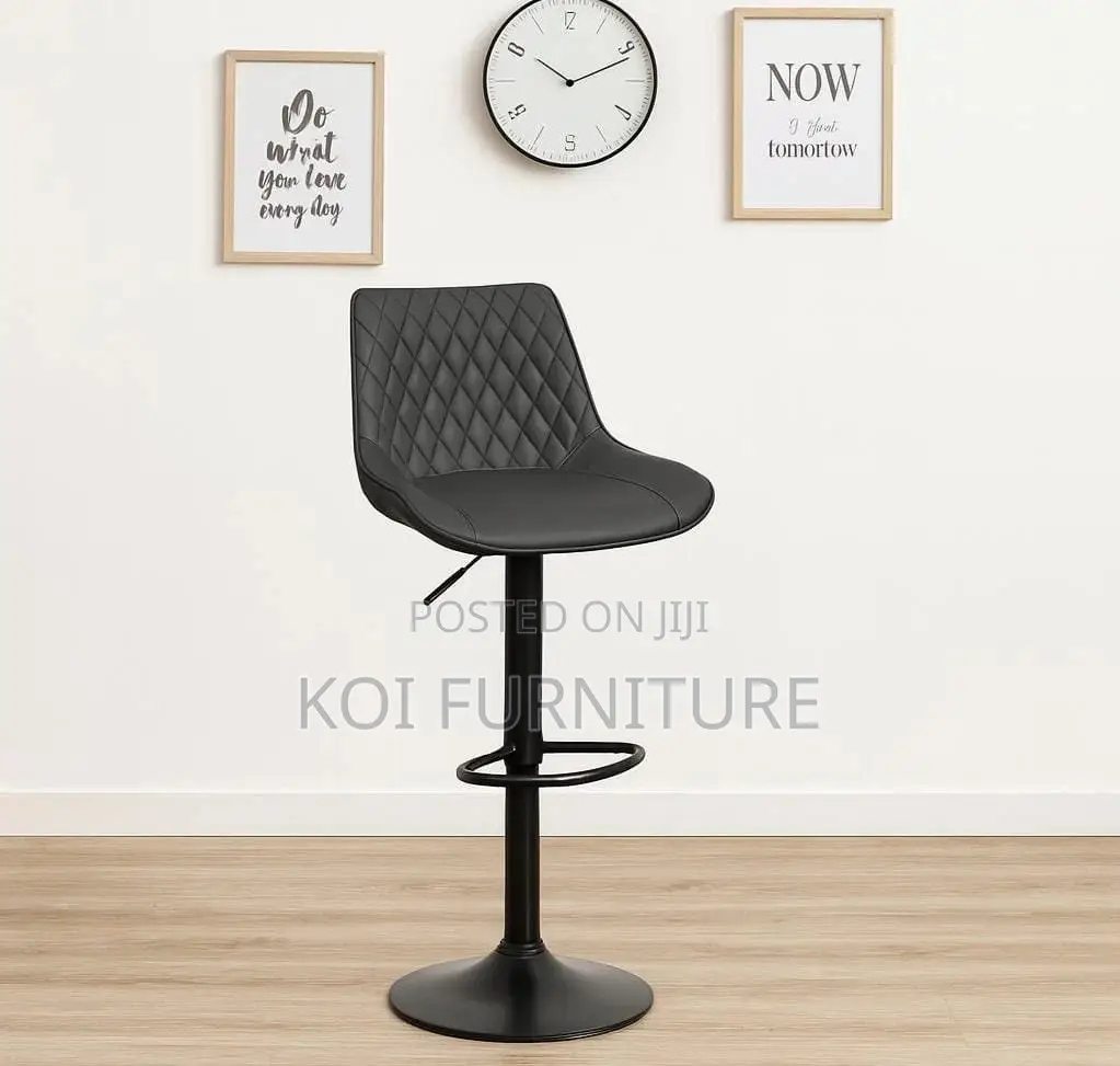 Barstool:Modern Black Bar Stool-Diamond-Stitched Pu Leather Upholstery