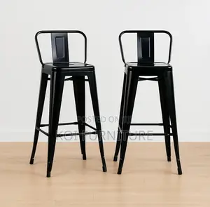 Barstool : Black Industrial-Style Metal Bar Stools