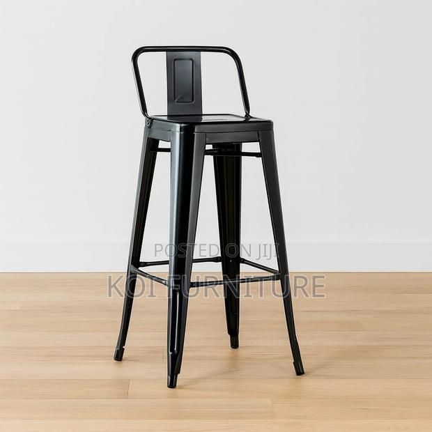 Barstool : Black Industrial-Style Metal Bar Stools - thumbnail 3