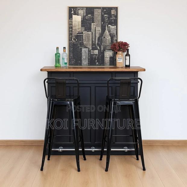 Barstool : Black Industrial-Style Metal Bar Stools - thumbnail 4