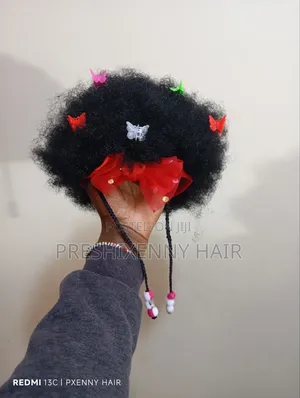 Afro Headband Wig for Baby Girl With Beads and Butterflies