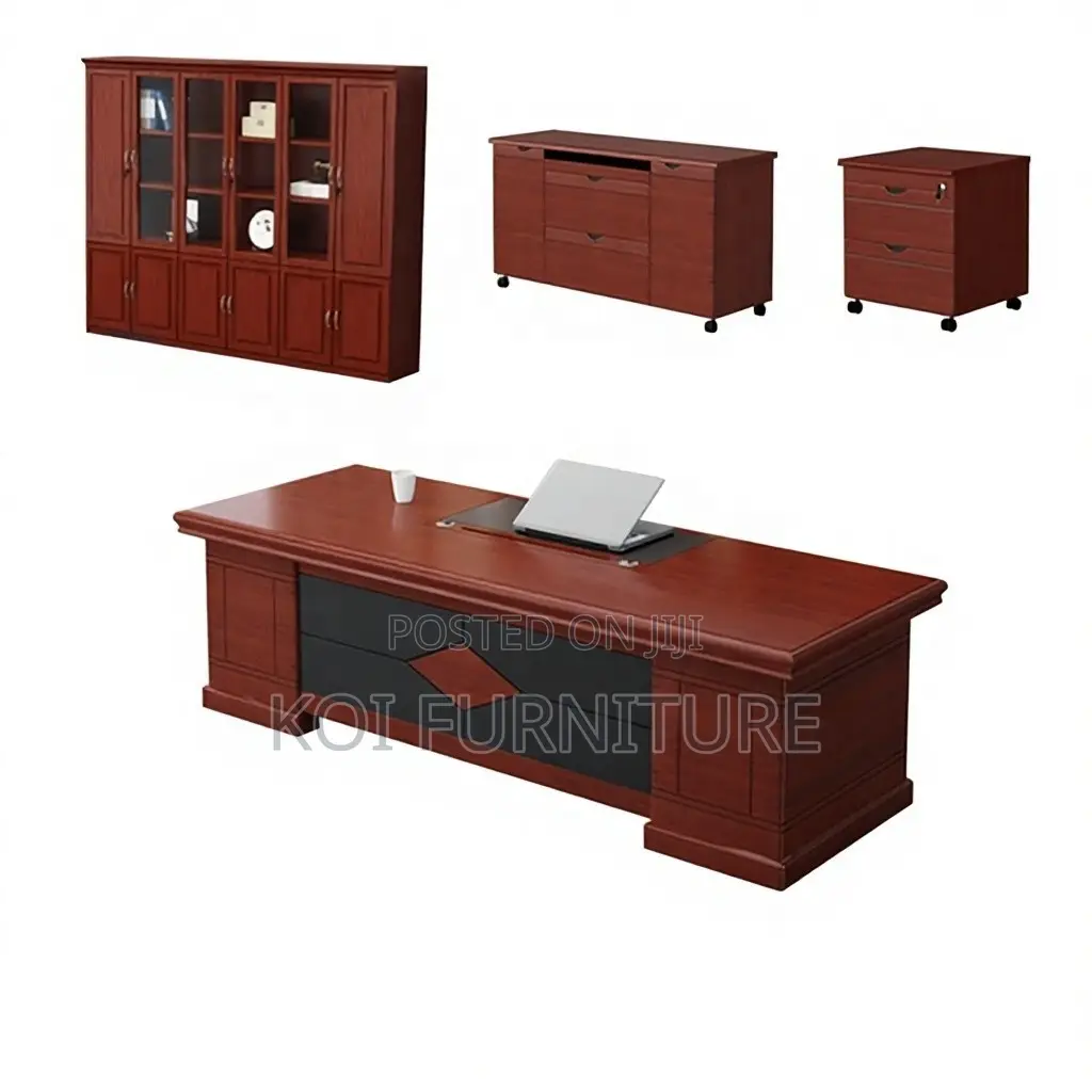 Desk : 1.6m Luxurious Executive Office Desk – Dark Wood Grain Finish