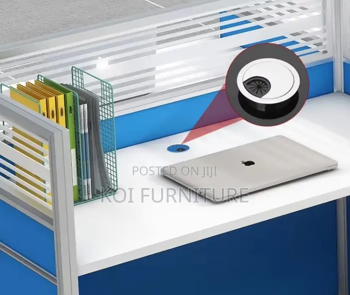 Office Desk :Blue and White Four-Person Modular Office Workstation Set