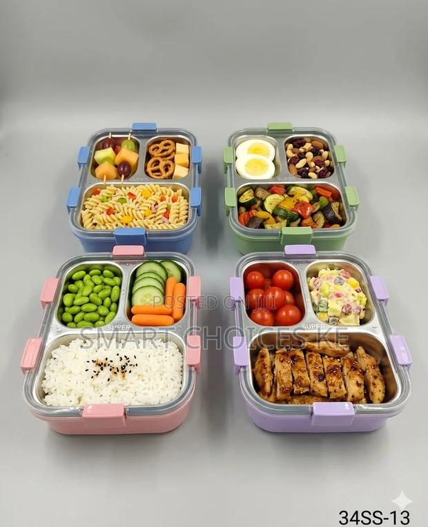 *Modern Leak Proof 3 Grid Stainless Steel Insert Lunch Box - thumbnail 3
