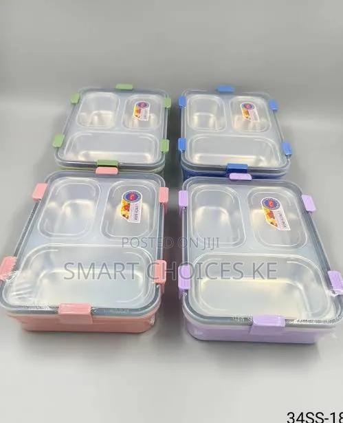 *Modern Leak Proof 3 Grid Stainless Steel Insert Lunch Box - thumbnail 4