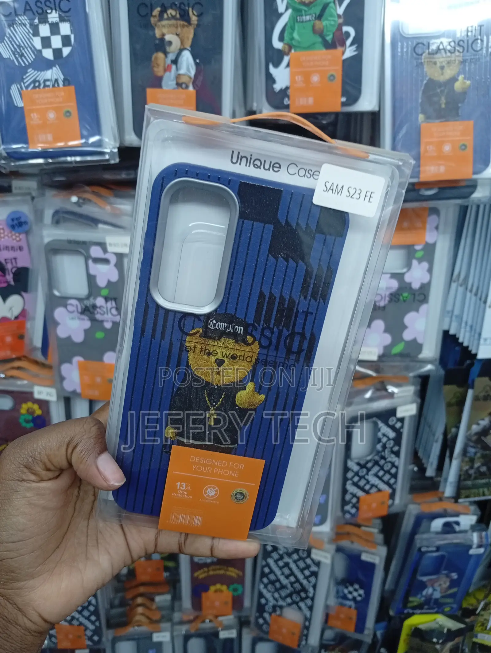 Blue and Black Case for the Samsung S23 Fe Featuring a Bear Graphic.