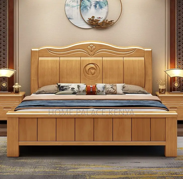 Hardwood Bed: Modern King Size Bed,10inch Matress and 2 Nightstands
