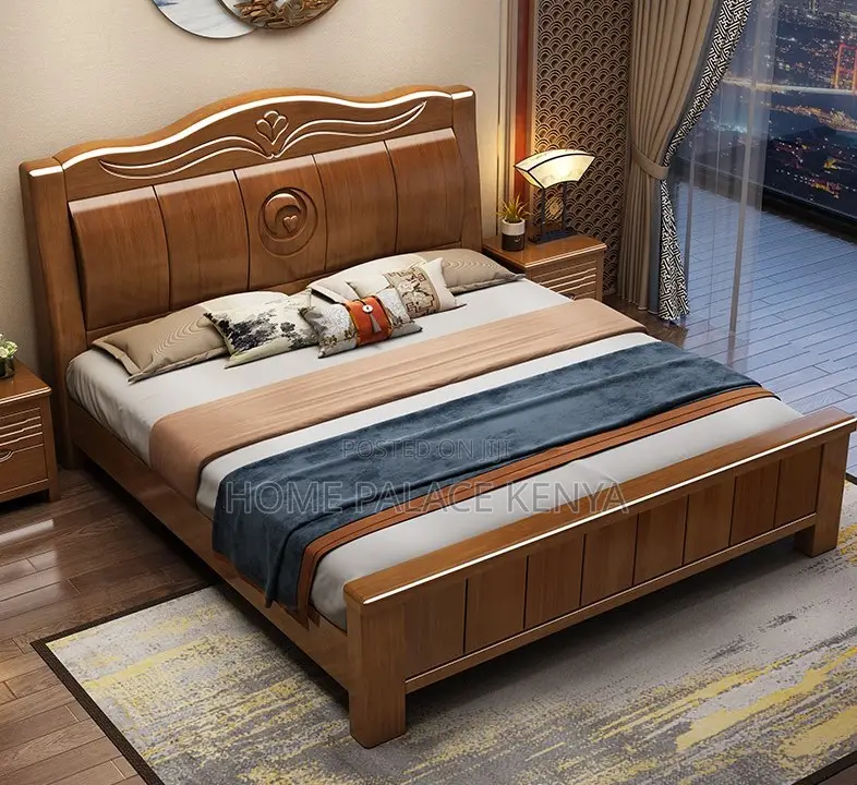 Hardwood Bed: Modern King Size Bed,10inch Matress and 2 Nightstands