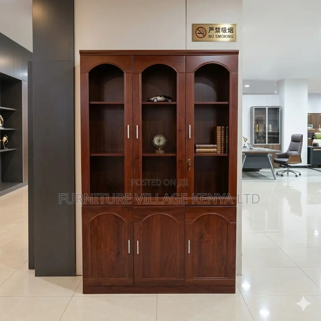 3-Door's Mahogany Glass Front Shelf Cabinet