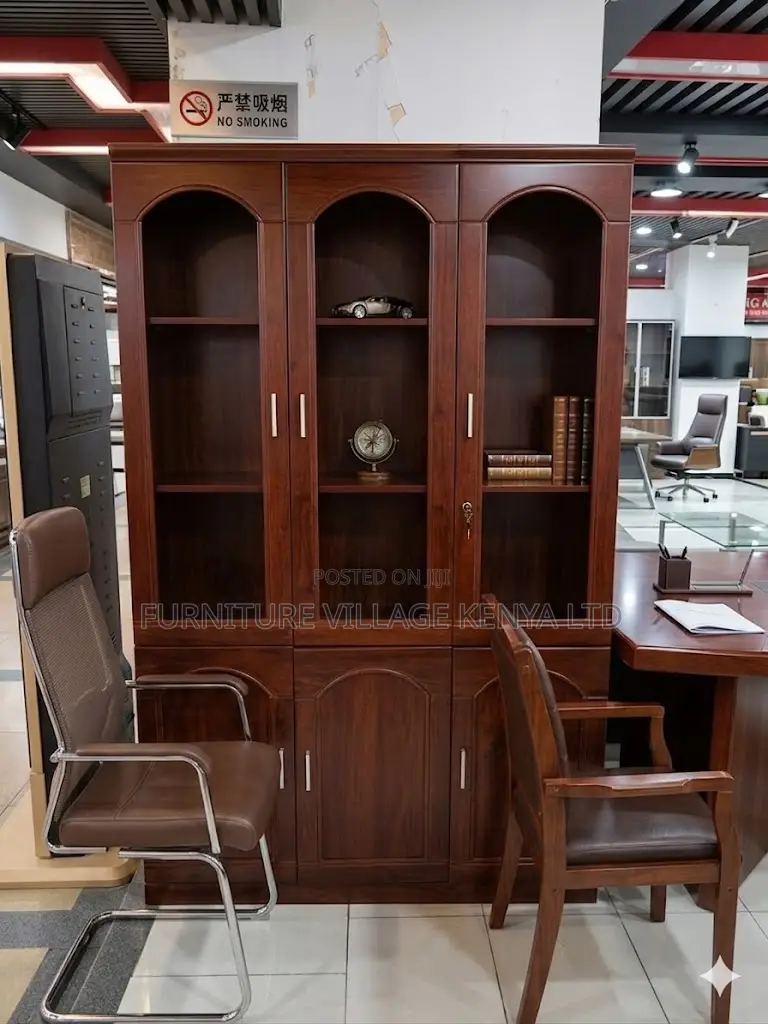 3-Door's Mahogany Glass Front Shelf Cabinet