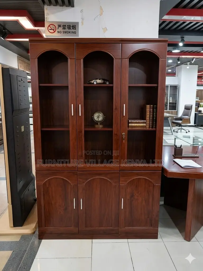 3-Door's Mahogany Glass Front Shelf Cabinet