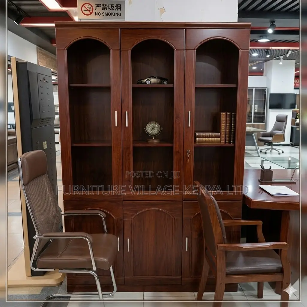3-Door's Mahogany Glass Front Shelf Cabinet