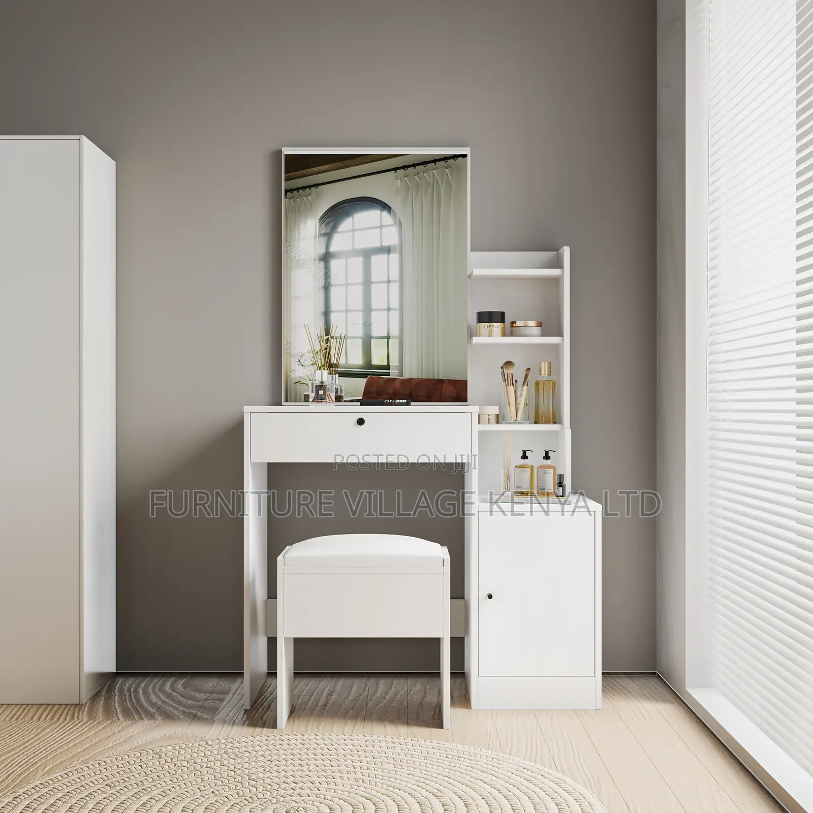 White Imported Simple Vanity Make Up Table With Mirror