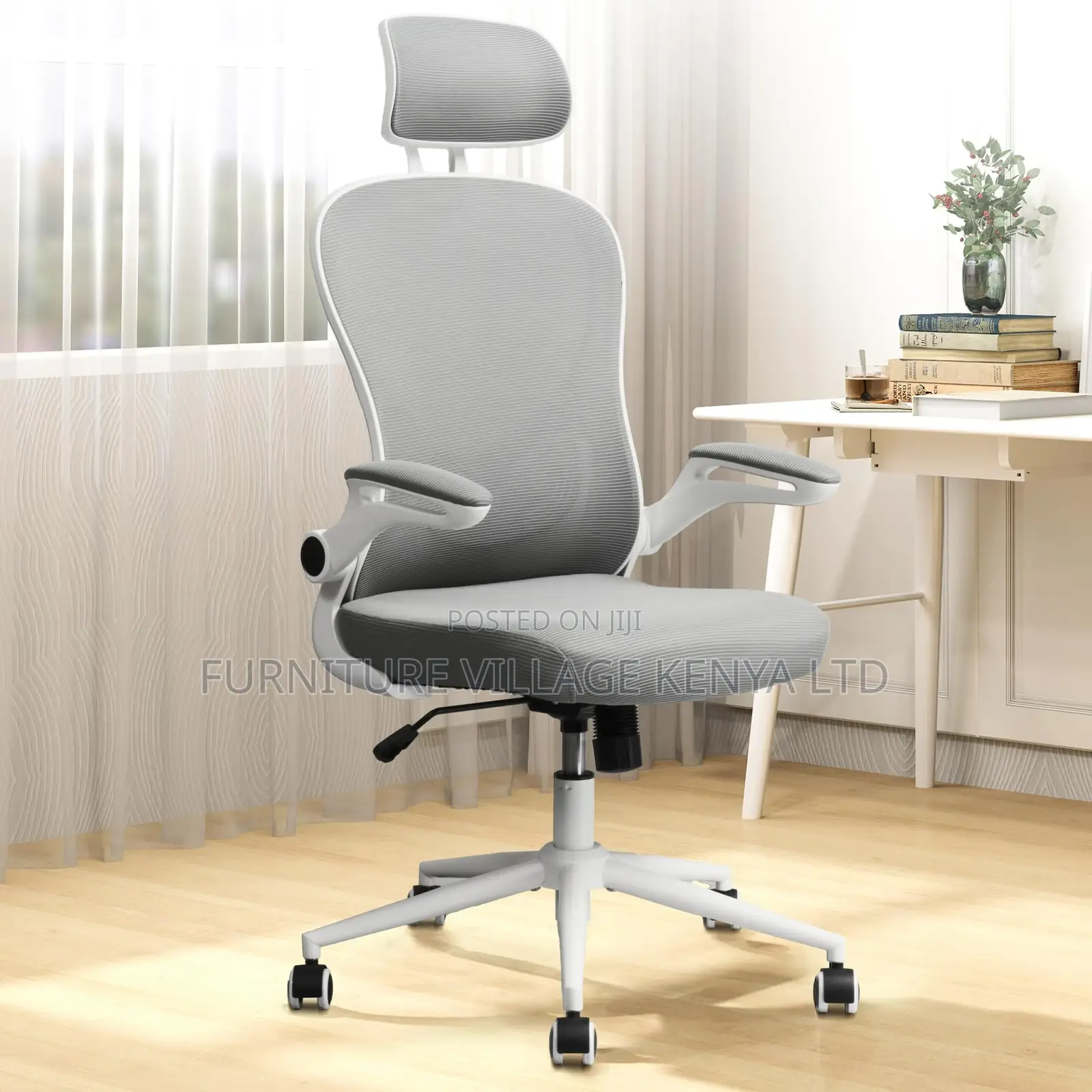 White Ergonomic Computer Headrest Desk Chair