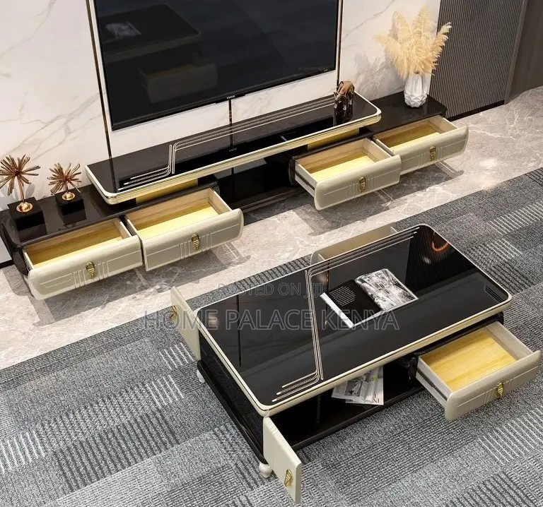 Living Room Set: Designer Tv Cabinet and Coffee Table Set