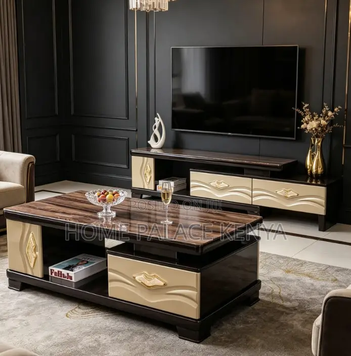 Living Room Set: Designer Tv Cabinet and Coffee Table Set