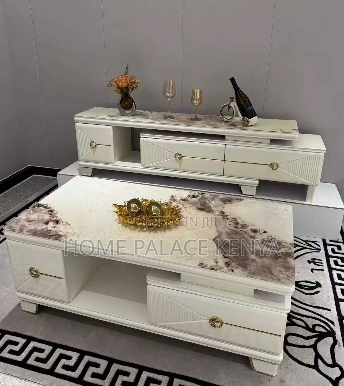 Living Room Set: Designer Tv Cabinet and Coffee Table Set