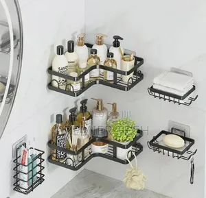 Triangular 5in1 Metallic Bathroom Shelf Organizer Shower Caddy Set