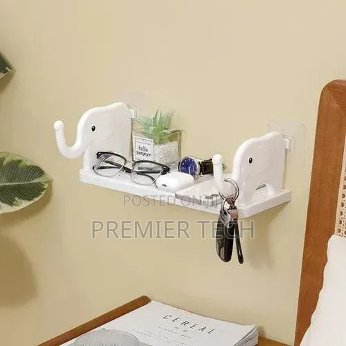 Wall Adhesive Single Layer White Waterproof Elephant Organizer Shelf