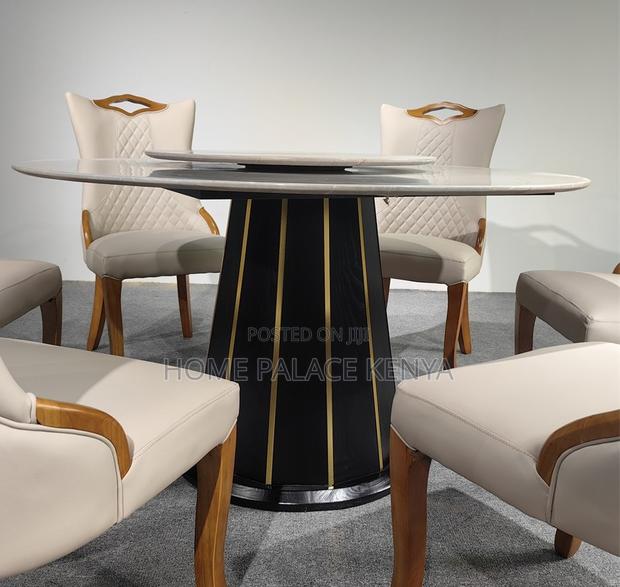 Dining Set: 6 Seater Marble Top Dining Table With 360° Turn Table - thumbnail 5